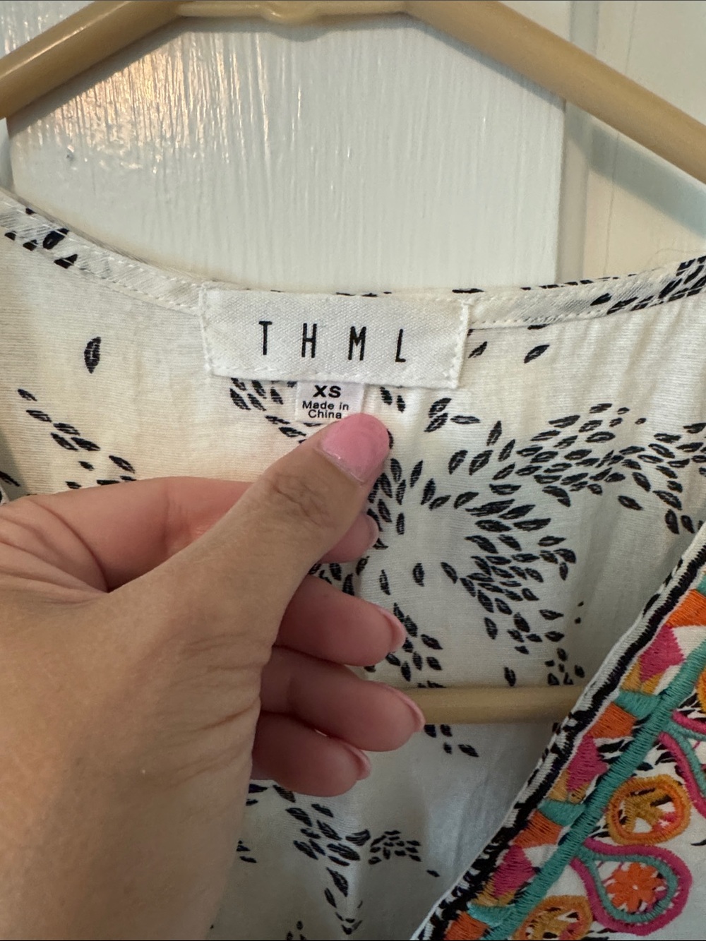 THML White Sleeveless V-Neck Top with Multicolor Embroidery - Picture 2 of 3